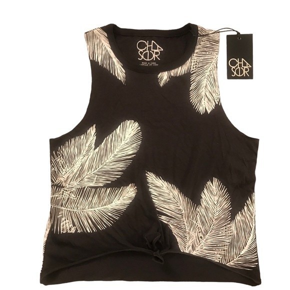 Chaser Tops - New Chaser Top “Las Palmas” Sleeveless Black/White Tie Front Size Med